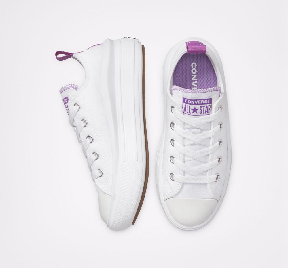 Low Tops Tenis Converse Chuck Taylor All Star Move Plataforma Little Kids Niña Blancas Moradas Blancas  Colombia |  IEVAL-8691