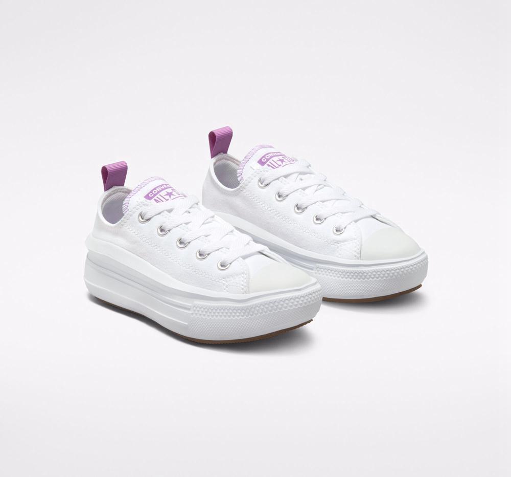 Low Tops Tenis Converse Chuck Taylor All Star Move Plataforma Little Kids Niña Blancas Moradas Blancas  Colombia |  IEVAL-8691