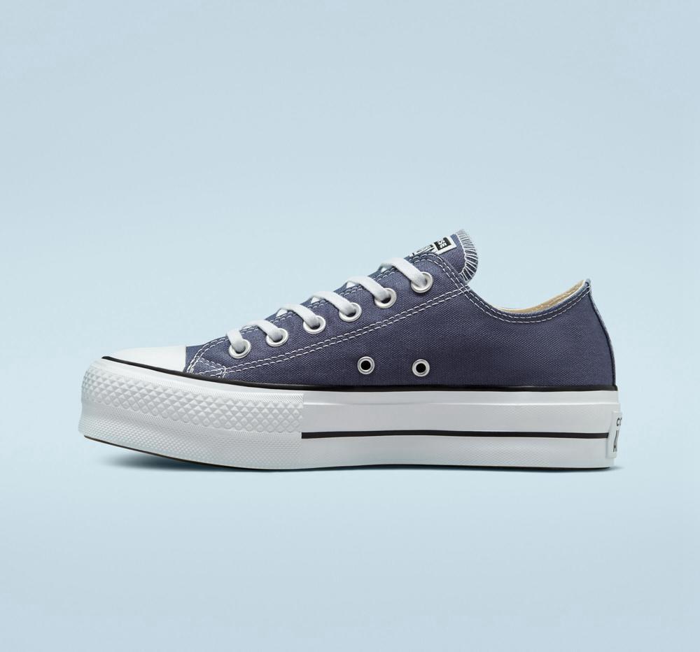 Low Tops Tenis Converse Chuck Taylor All Star Lift Plataforma Canvas Mujer Azul Marino Blancas Negras  Colombia |  NIJAK-7621