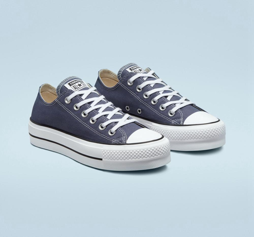 Low Tops Tenis Converse Chuck Taylor All Star Lift Plataforma Canvas Mujer Azul Marino Blancas Negras  Colombia |  NIJAK-7621