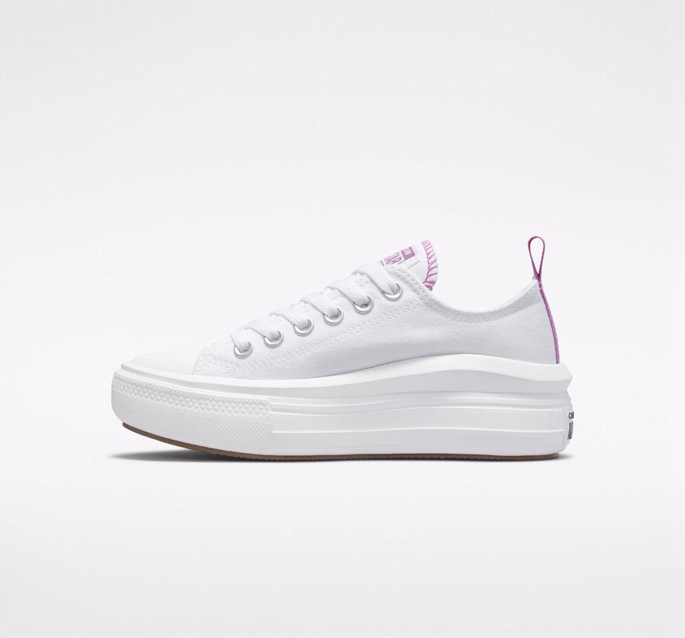 Low Tops Tenis Converse Chuck Taylor All Star Move Plataforma Big Kids Niña Blancas Moradas Blancas  Colombia |  NRLZE-2893