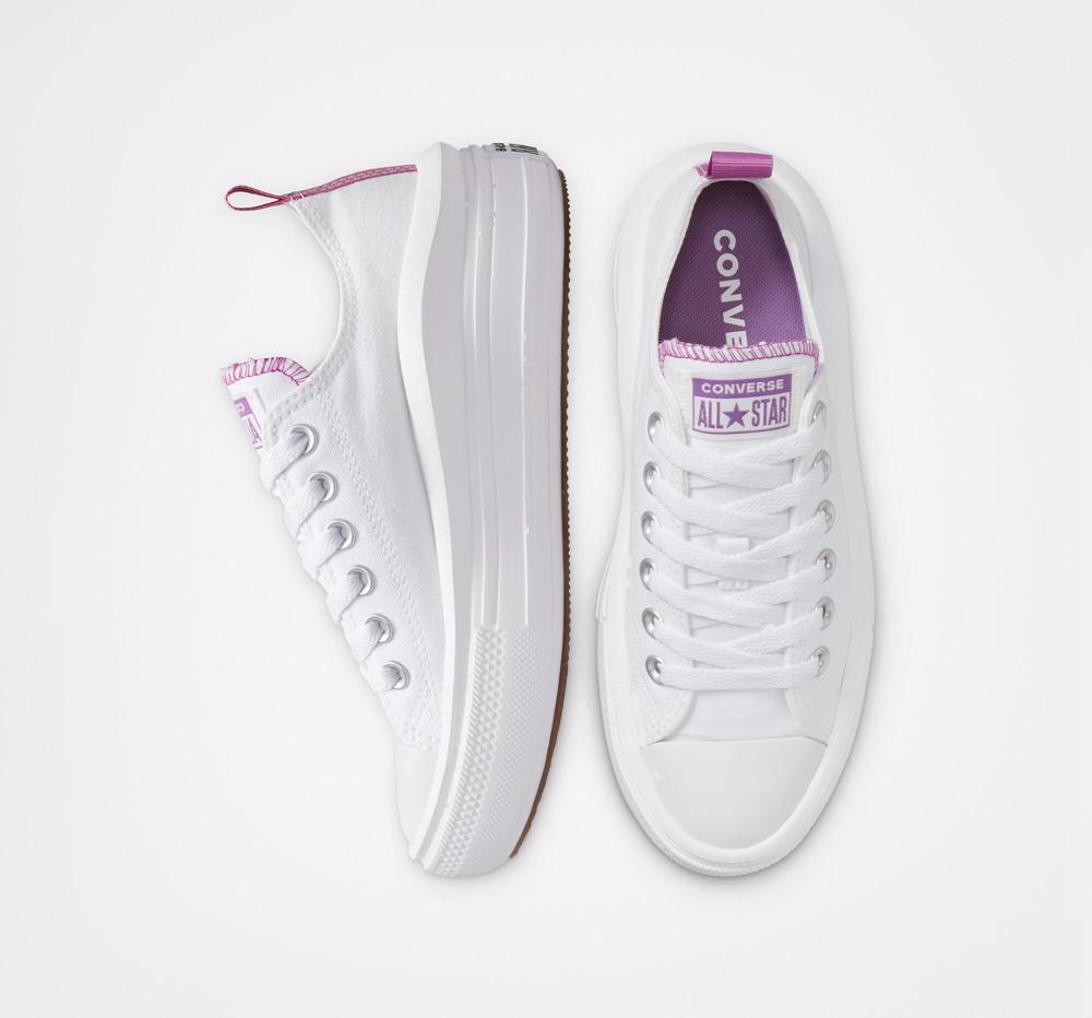 Low Tops Tenis Converse Chuck Taylor All Star Move Plataforma Big Kids Niña Blancas Moradas Blancas  Colombia |  NRLZE-2893