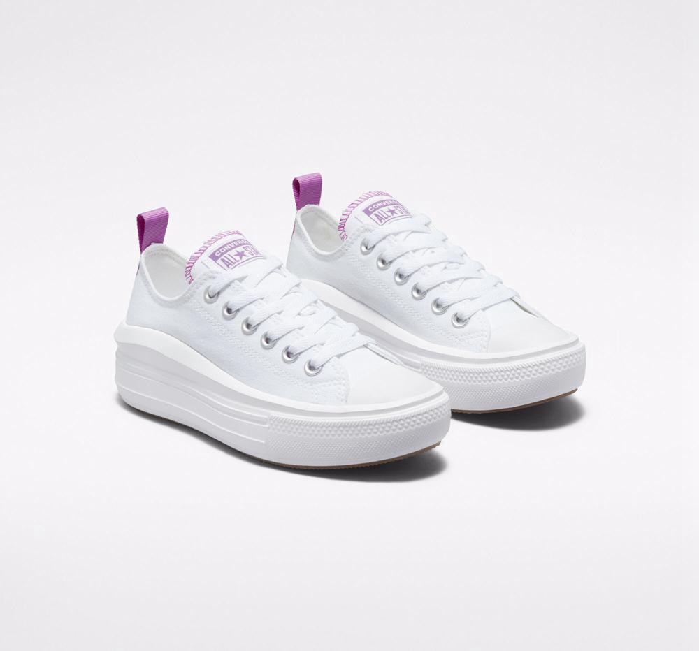 Low Tops Tenis Converse Chuck Taylor All Star Move Plataforma Big Kids Niña Blancas Moradas Blancas  Colombia |  NRLZE-2893