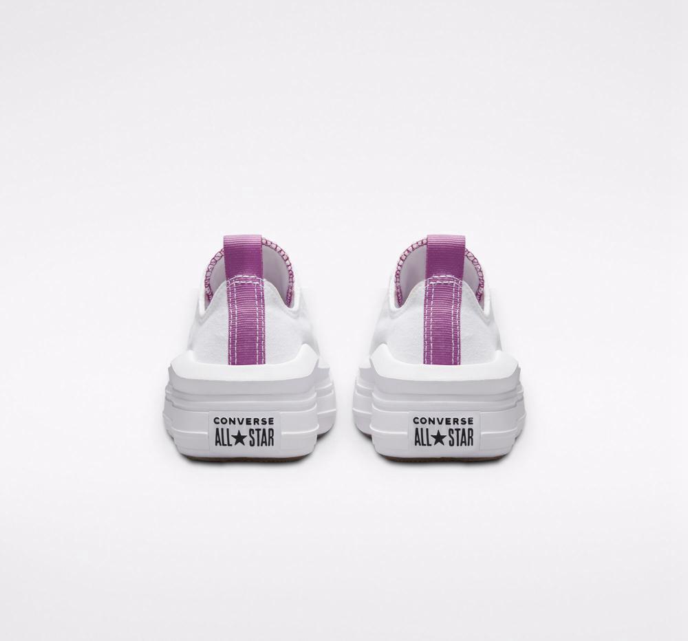 Low Tops Tenis Converse Chuck Taylor All Star Move Plataforma Big Kids Niña Blancas Moradas Blancas  Colombia |  NRLZE-2893