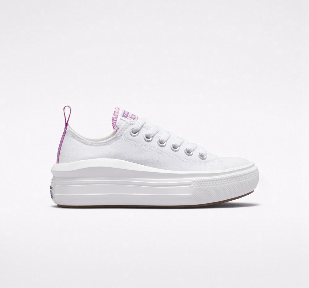 Low Tops Tenis Converse Chuck Taylor All Star Move Plataforma Big Kids Niña Blancas Moradas Blancas  Colombia |  NRLZE-2893