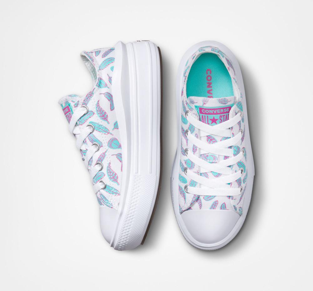 Low Tops Tenis Converse Chuck Taylor All Star Move Plataforma Feathers Little Kids Niña Blancas Verde Menta  Colombia |  SRDKH-8209