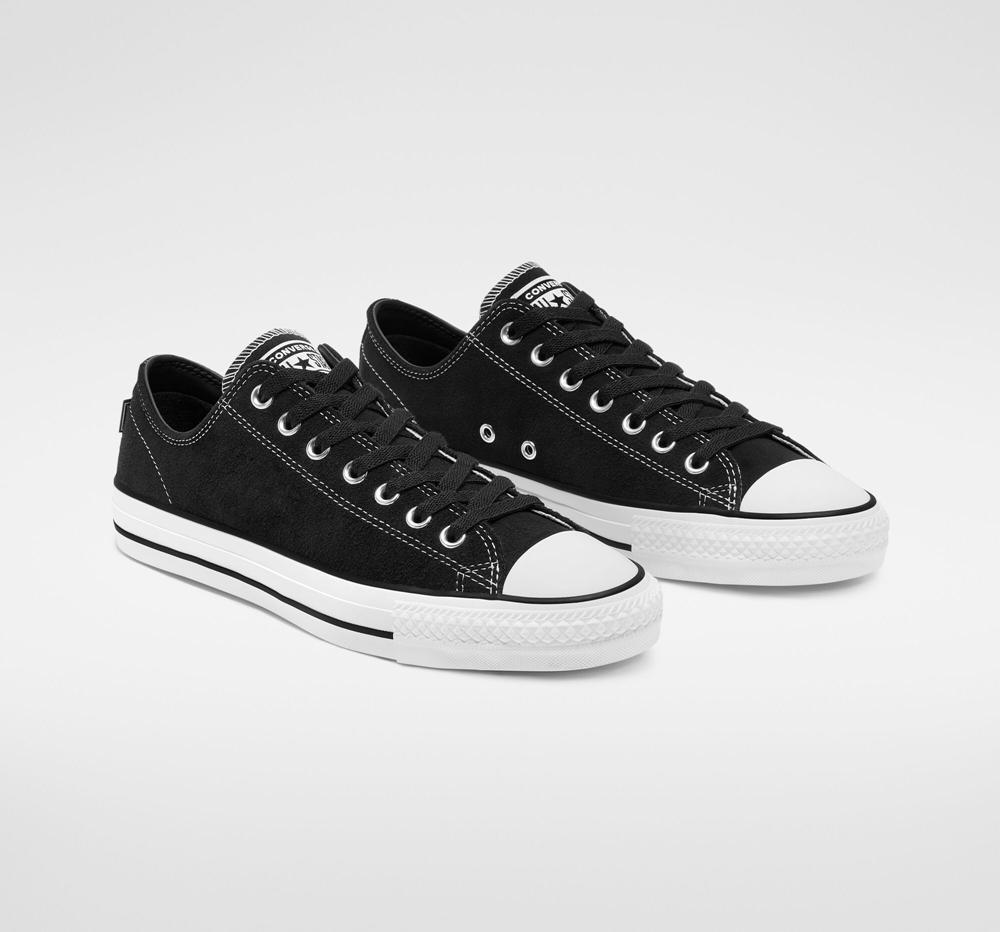 Low Tops Tenis Converse Cons Chuck Taylor All Star Pro Suede Skate Mujer Negras Negras Blancas  Colombia |  MEKQY-7216