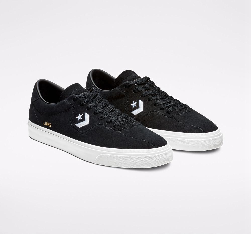 Low Tops Tenis Converse Cons Louie Lopez Pro Skate Hombre Negras Negras Blancas  Colombia |  GAPDW-0235