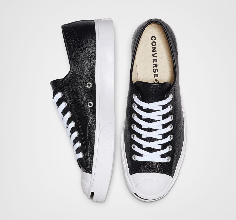Low Tops Tenis Converse Jack Purcell Leather Unisex Mujer Negras Blancas Blancas  Colombia |  UJTGS-0621