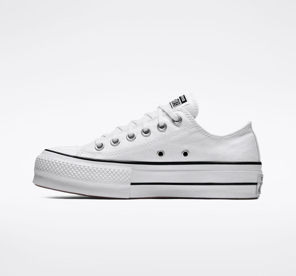 Zapatos Plataforma Tenis Converse Chuck Taylor All Star Lift Canvas Low Top Mujer Blancas Negras Blancas  Colombia |  BDKJG-3049