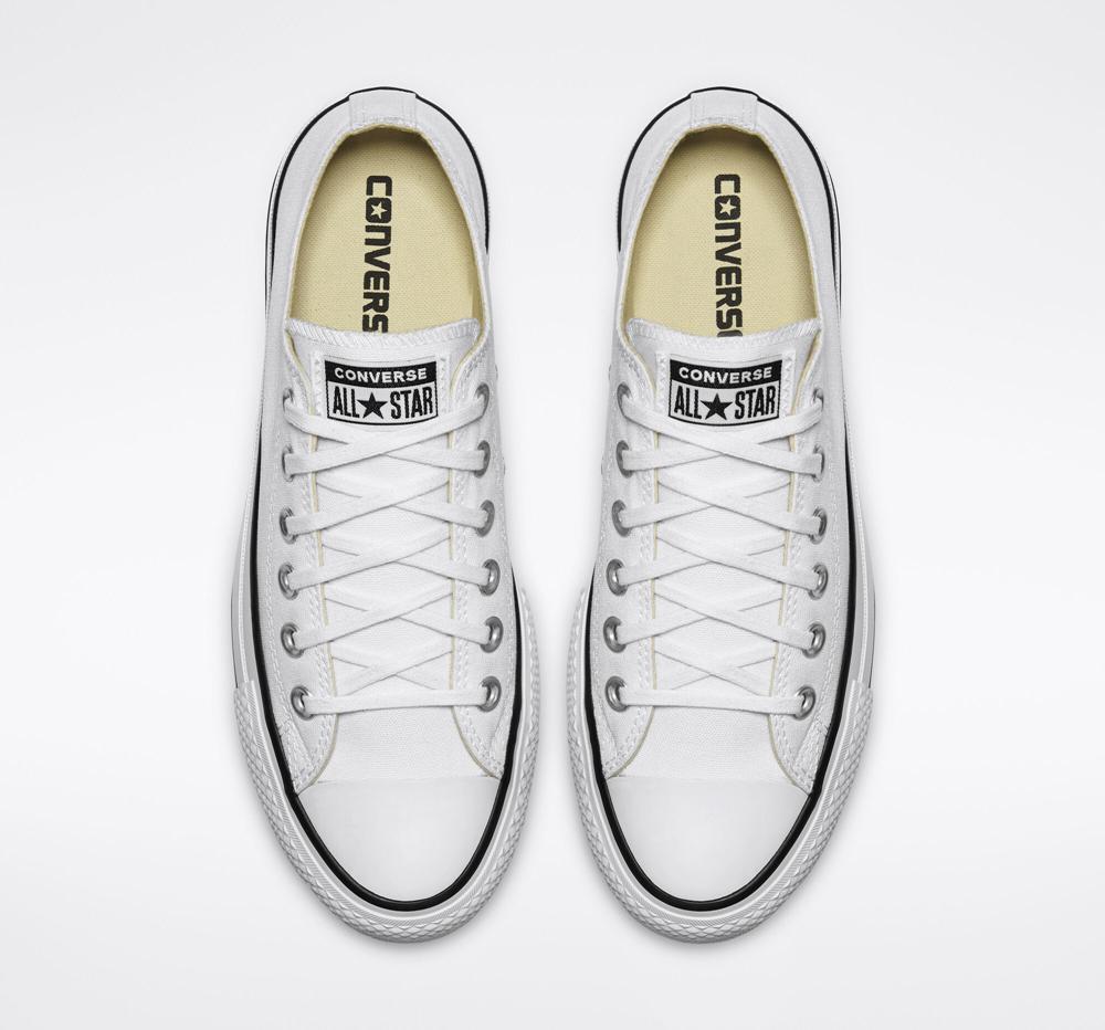 Zapatos Plataforma Tenis Converse Chuck Taylor All Star Lift Canvas Low Top Mujer Blancas Negras Blancas  Colombia |  BDKJG-3049
