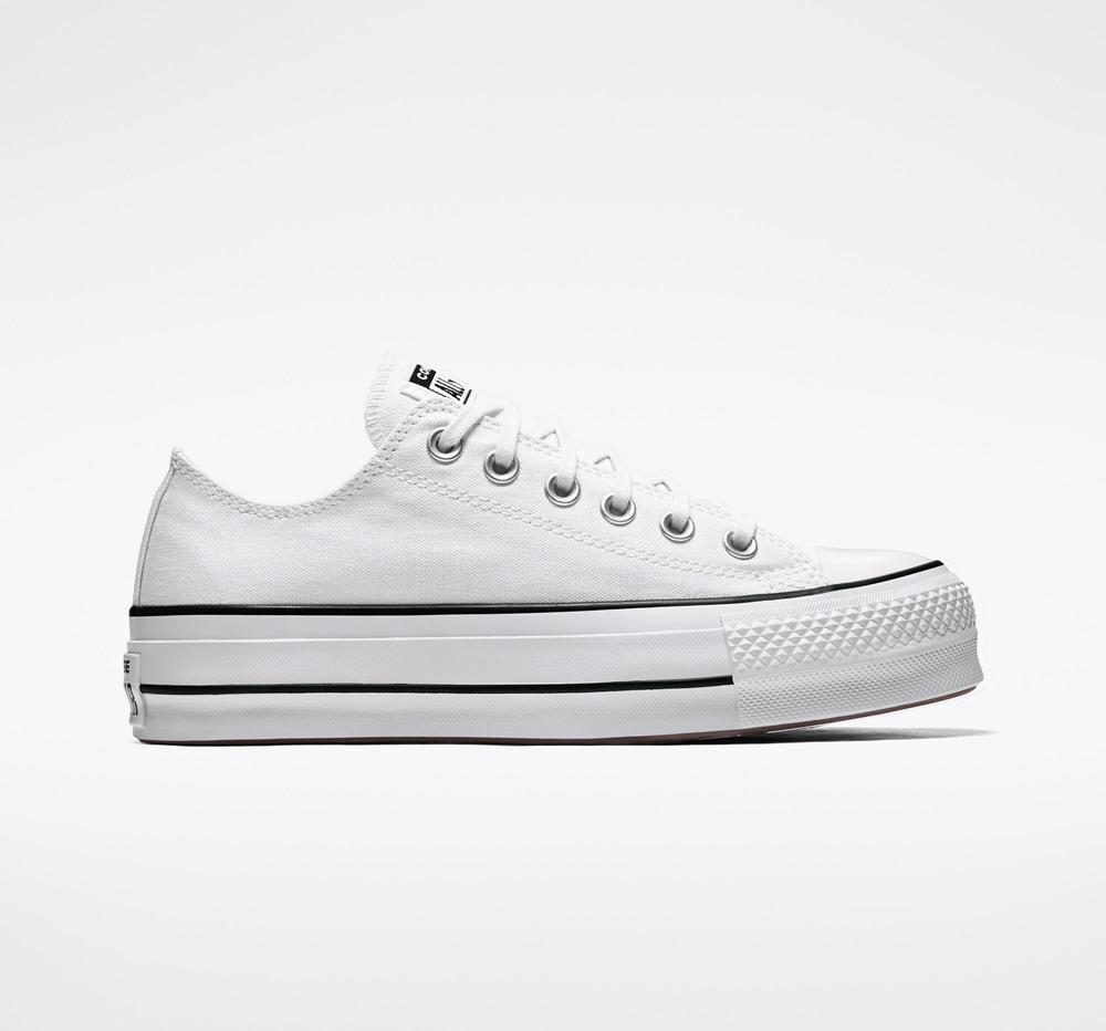 Zapatos Plataforma Tenis Converse Chuck Taylor All Star Lift Canvas Low Top Mujer Blancas Negras Blancas  Colombia |  BDKJG-3049
