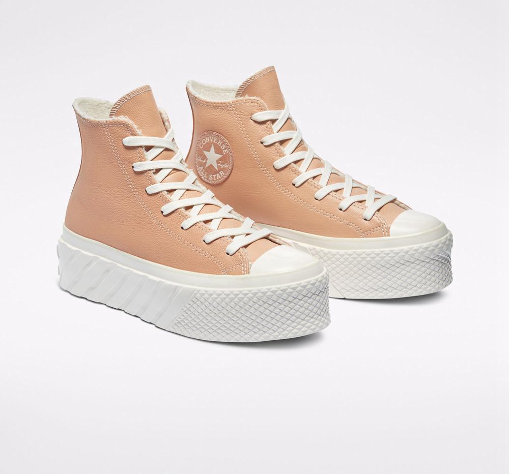 Zapatos Plataforma Tenis Converse Chuck Taylor All Star Lift 2X Cozy Tones High Top Mujer Beige Blancas  Colombia |  EJHCZ-6903