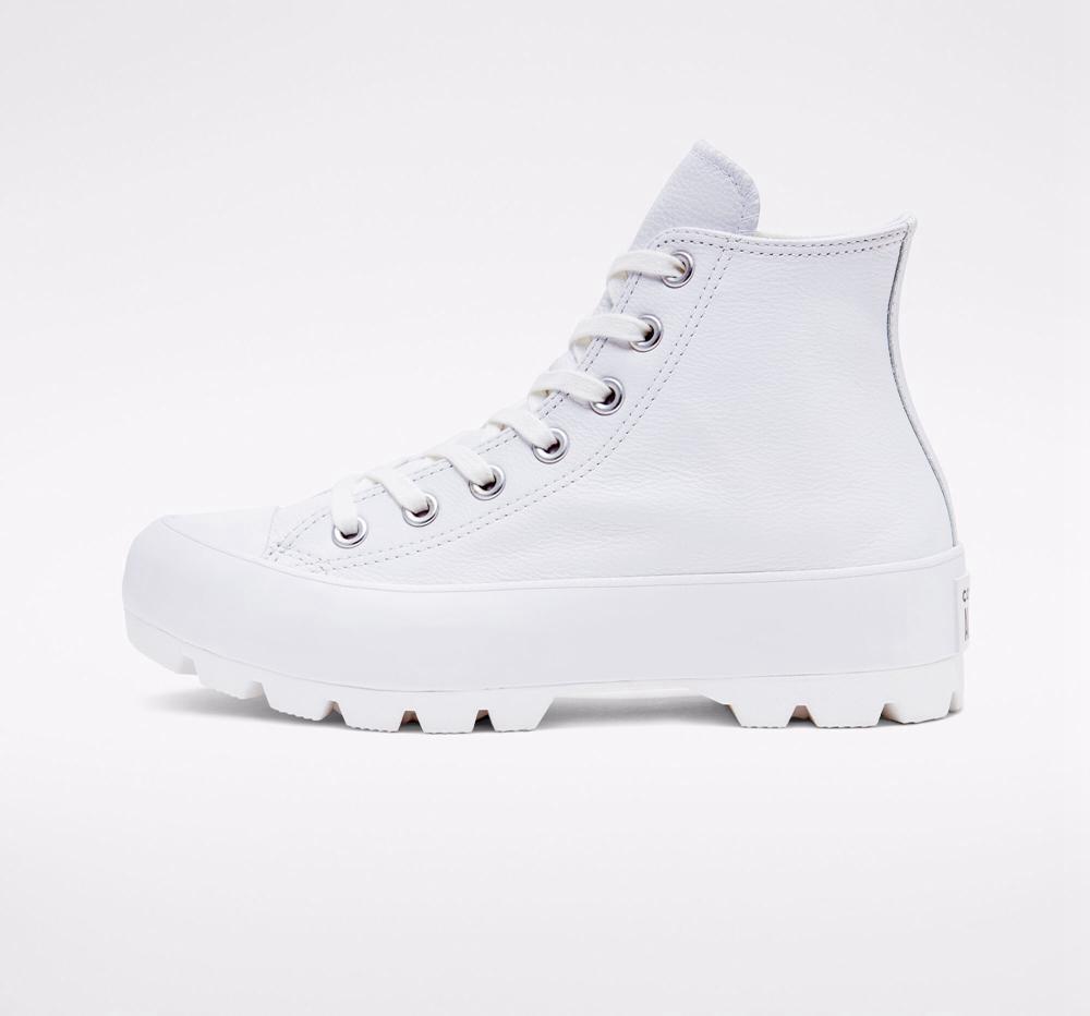 Zapatos Plataforma Tenis Converse Chuck Taylor All Star Lugged Leather High Top Mujer Blancas Negras Blancas  Colombia |  EMBPS-9837
