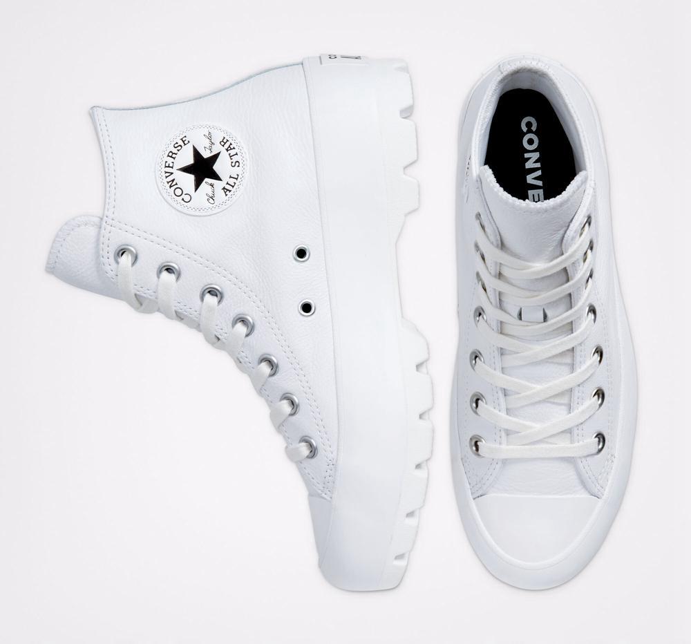 Zapatos Plataforma Tenis Converse Chuck Taylor All Star Lugged Leather High Top Mujer Blancas Negras Blancas  Colombia |  EMBPS-9837