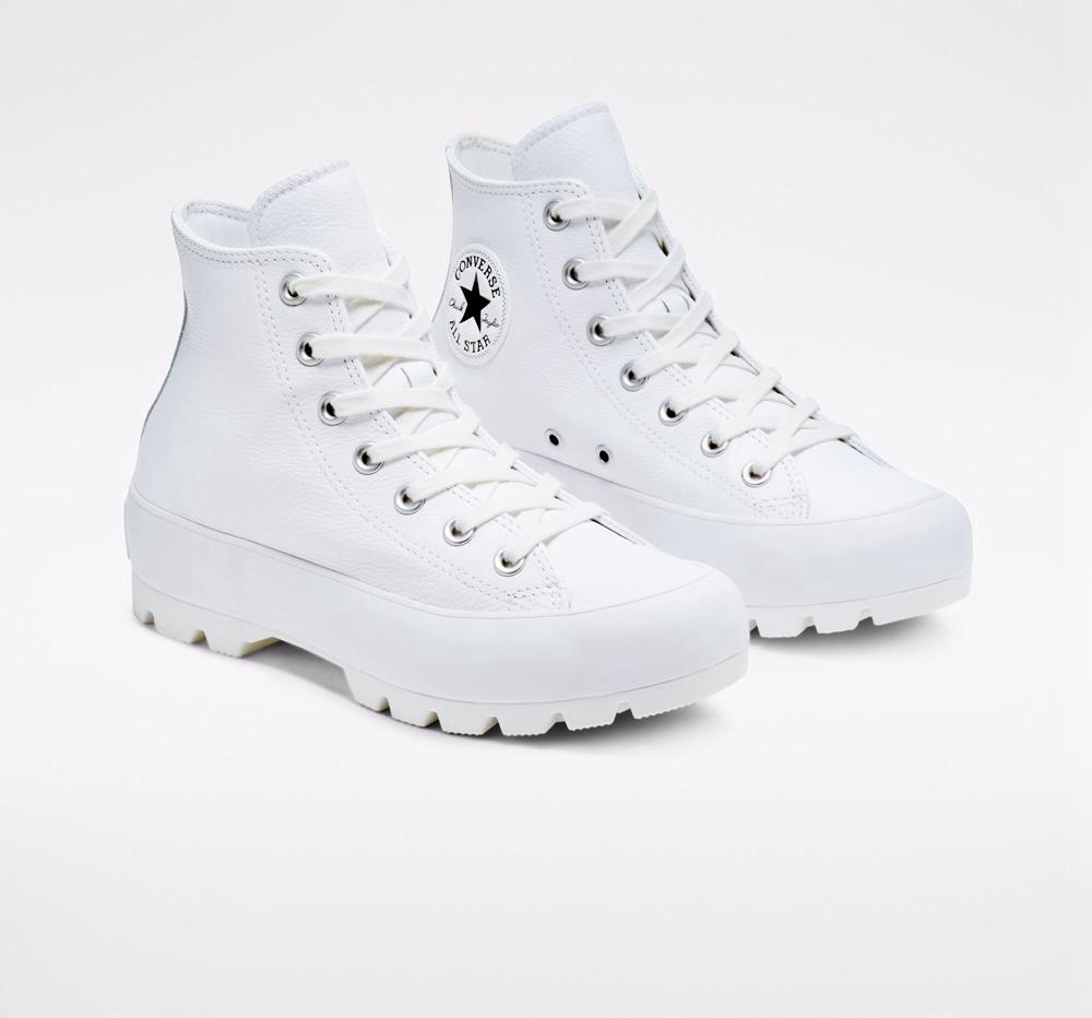 Zapatos Plataforma Tenis Converse Chuck Taylor All Star Lugged Leather High Top Mujer Blancas Negras Blancas  Colombia |  EMBPS-9837