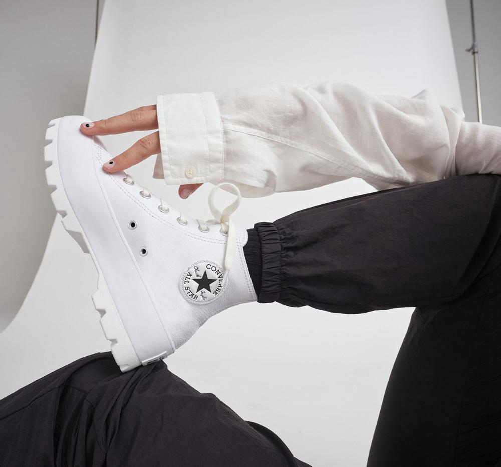 Zapatos Plataforma Tenis Converse Chuck Taylor All Star Lugged Leather High Top Mujer Blancas Negras Blancas  Colombia |  EMBPS-9837