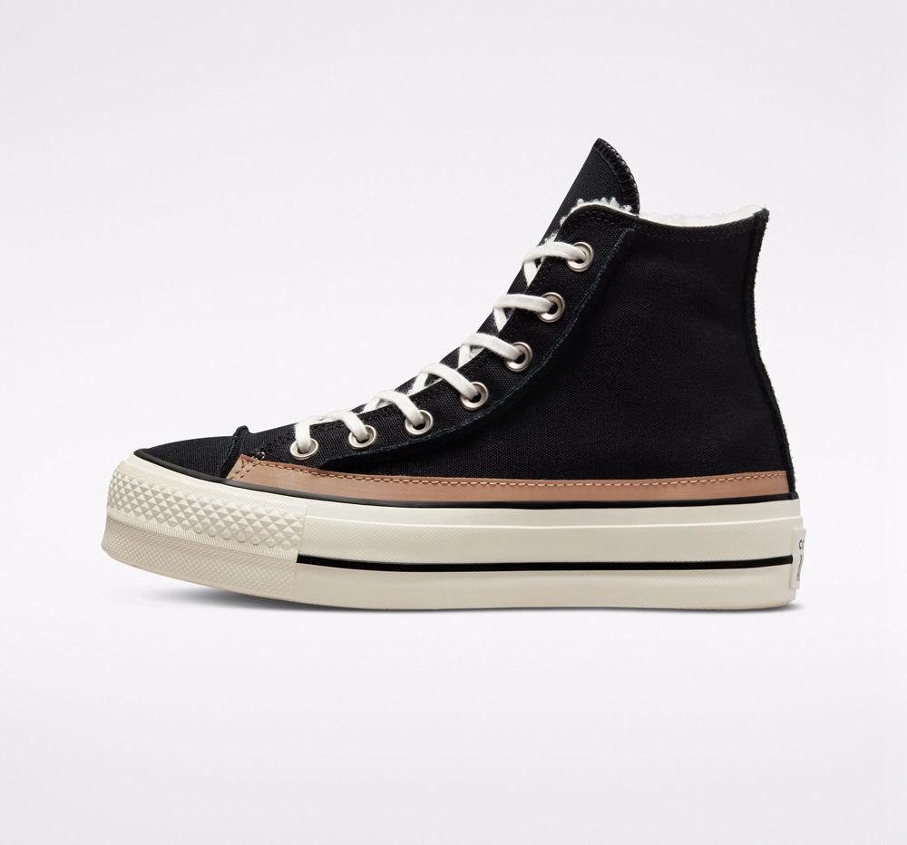 Zapatos Plataforma Tenis Converse Chuck Taylor All Star Lift Raw Edge High Top Mujer Negras  Colombia |  HJVBA-9483