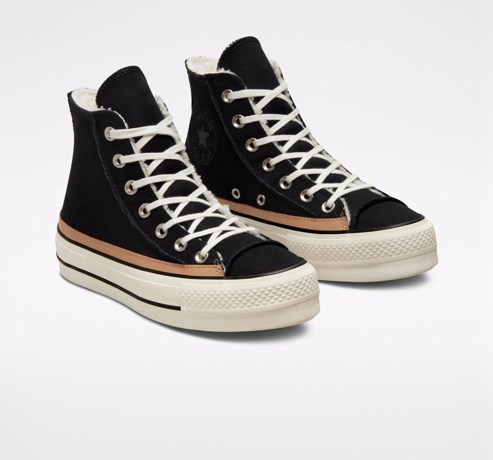 Zapatos Plataforma Tenis Converse Chuck Taylor All Star Lift Raw Edge High Top Mujer Negras  Colombia |  HJVBA-9483