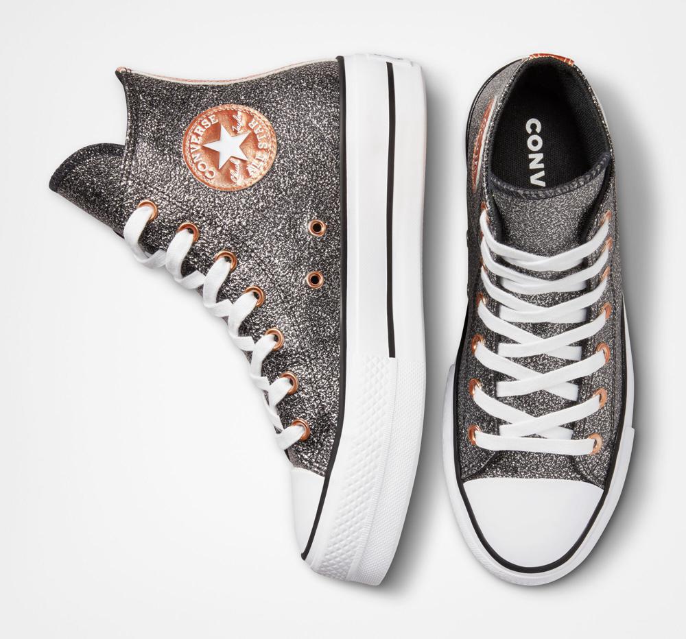 Zapatos Plataforma Tenis Converse Chuck Taylor All Star Lift Metallic Glitter High Top Mujer Negras Cobra Blancas  Colombia |  LBZHN-9713