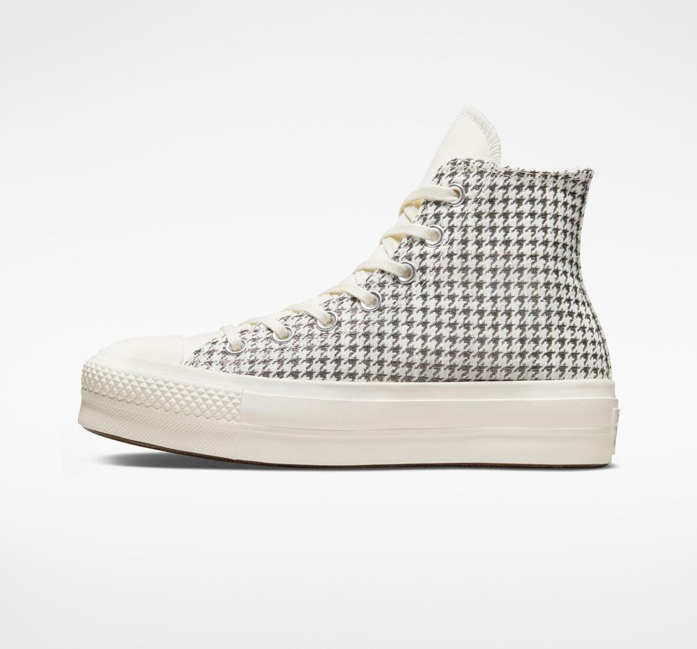 Zapatos Plataforma Tenis Converse Chuck Taylor All Star Lift Houndstooth Shine High Top Mujer Blancas Plateadas  Colombia |  MUXZN-8217