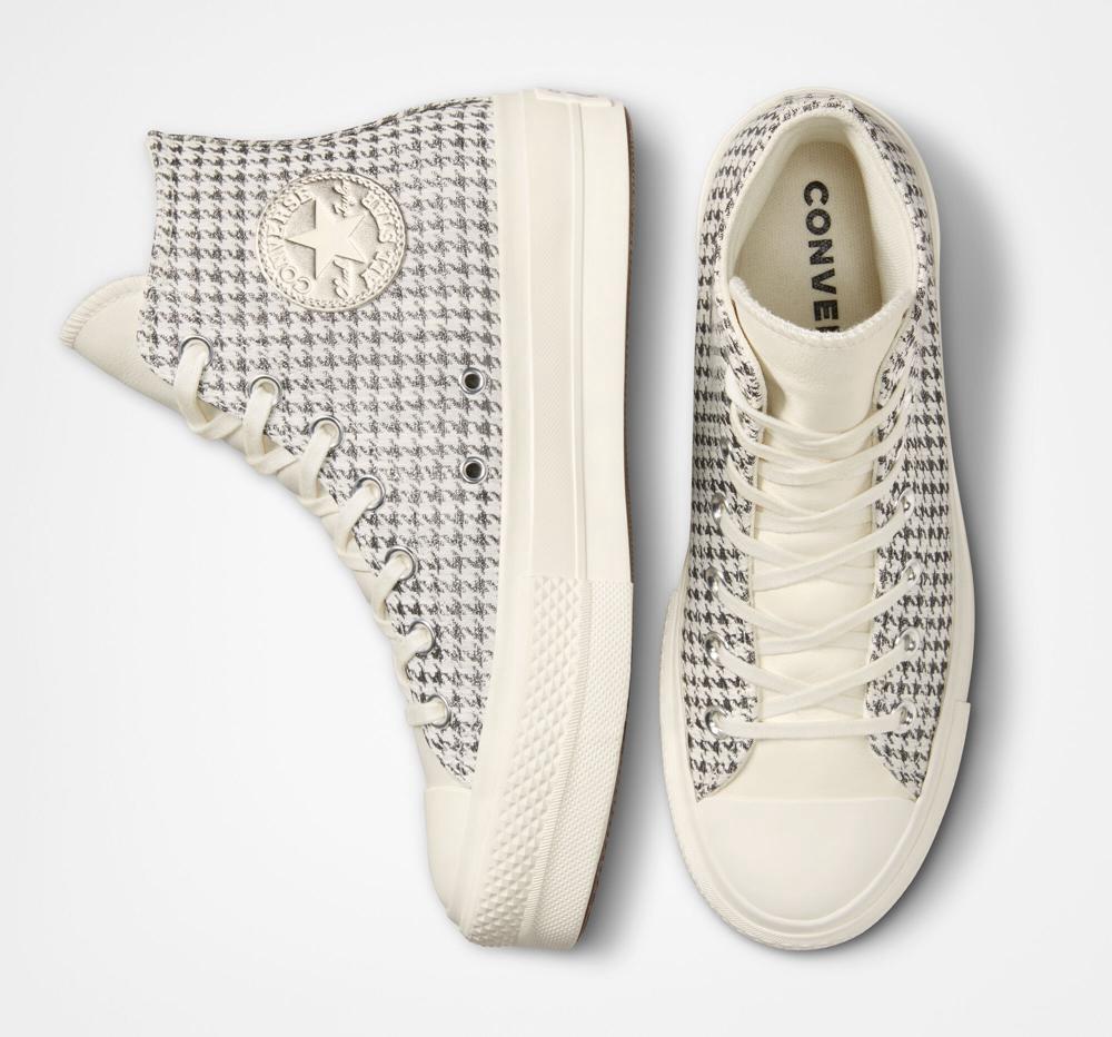 Zapatos Plataforma Tenis Converse Chuck Taylor All Star Lift Houndstooth Shine High Top Mujer Blancas Plateadas  Colombia |  MUXZN-8217