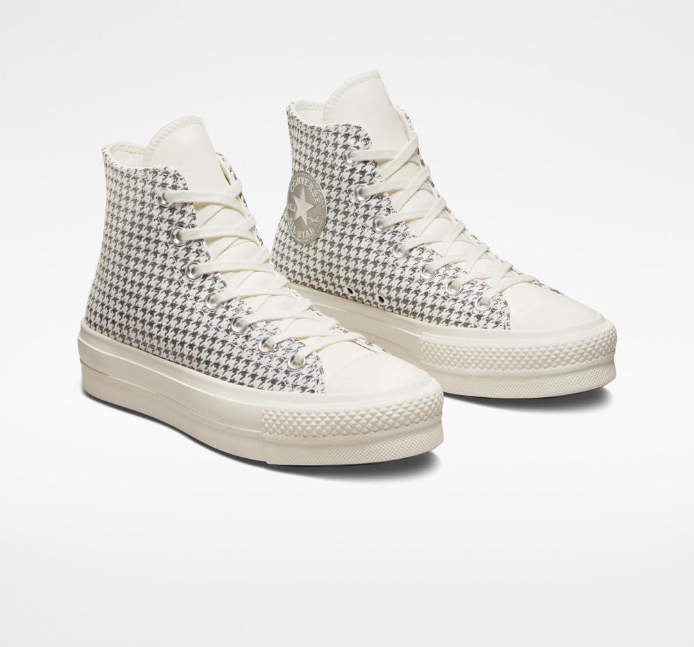 Zapatos Plataforma Tenis Converse Chuck Taylor All Star Lift Houndstooth Shine High Top Mujer Blancas Plateadas  Colombia |  MUXZN-8217