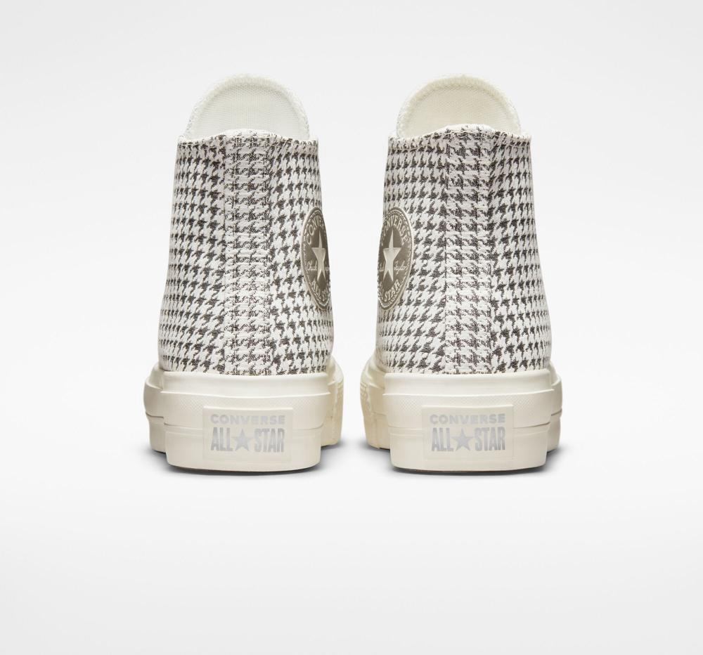 Zapatos Plataforma Tenis Converse Chuck Taylor All Star Lift Houndstooth Shine High Top Mujer Blancas Plateadas  Colombia |  MUXZN-8217