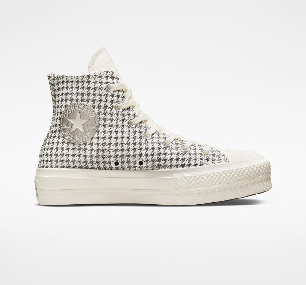 Zapatos Plataforma Tenis Converse Chuck Taylor All Star Lift Houndstooth Shine High Top Mujer Blancas Plateadas  Colombia |  MUXZN-8217