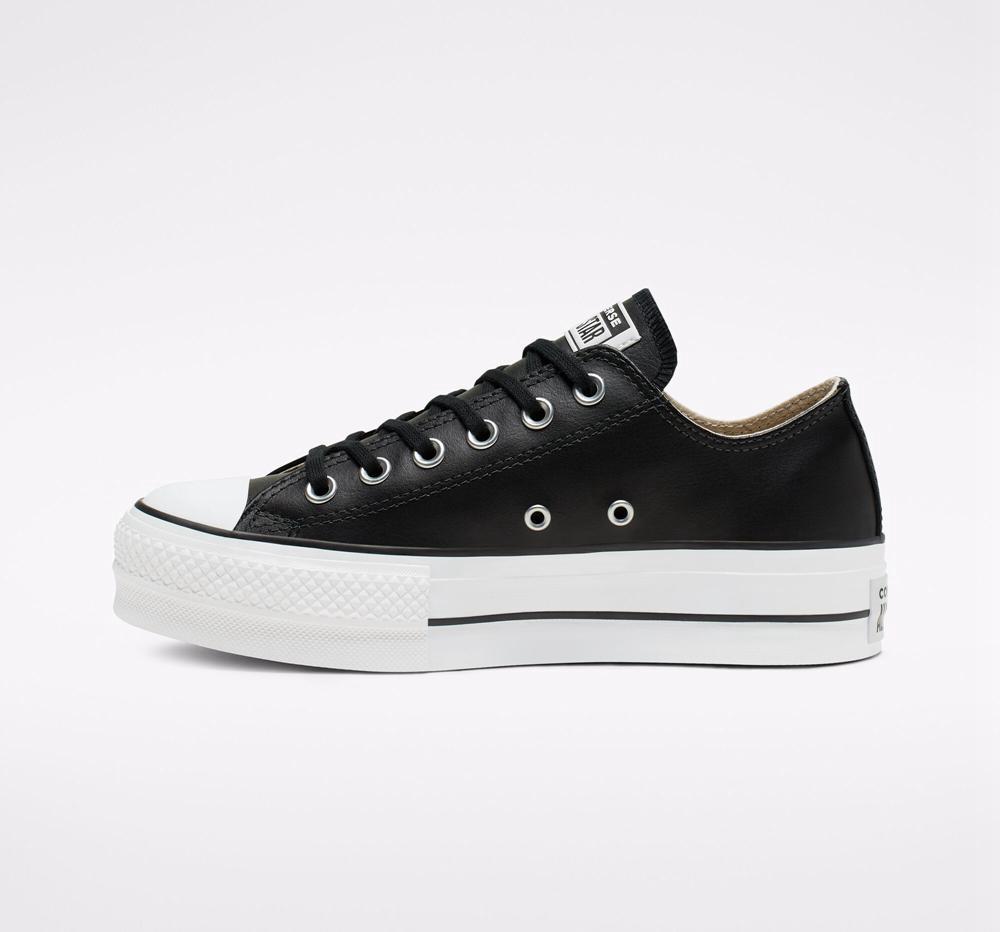 Zapatos Plataforma Tenis Converse Chuck Taylor All Star Lift Leather Low Top Mujer Negras Negras Blancas  Colombia |  OQYLF-4319