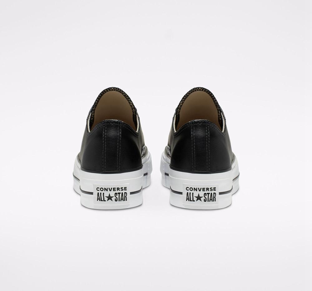 Zapatos Plataforma Tenis Converse Chuck Taylor All Star Lift Leather Low Top Mujer Negras Negras Blancas  Colombia |  OQYLF-4319