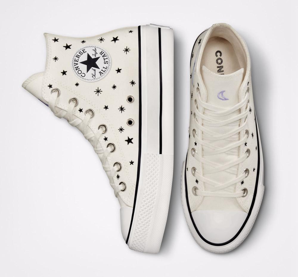 Zapatos Plataforma Tenis Converse Chuck Taylor All Star Lift Embroidered Stars High Top Mujer Blancas Negras  Colombia |  QEPLO-8291