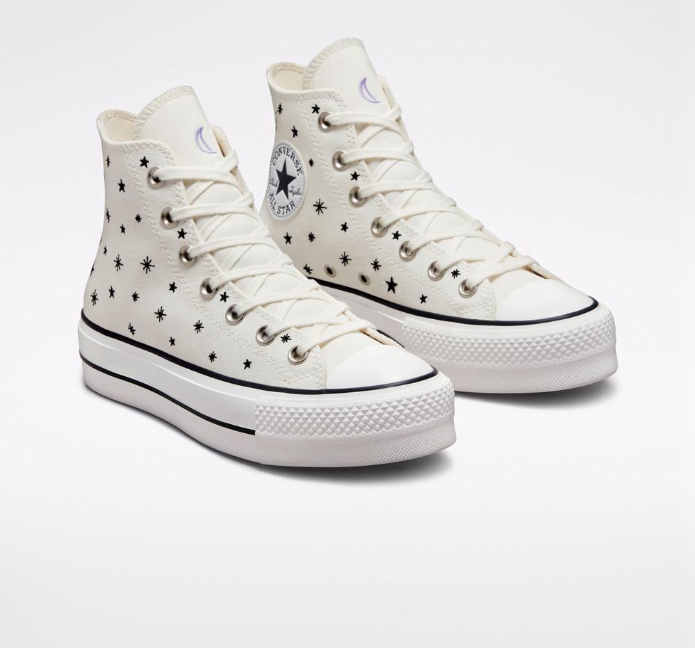 Zapatos Plataforma Tenis Converse Chuck Taylor All Star Lift Embroidered Stars High Top Mujer Blancas Negras  Colombia |  QEPLO-8291