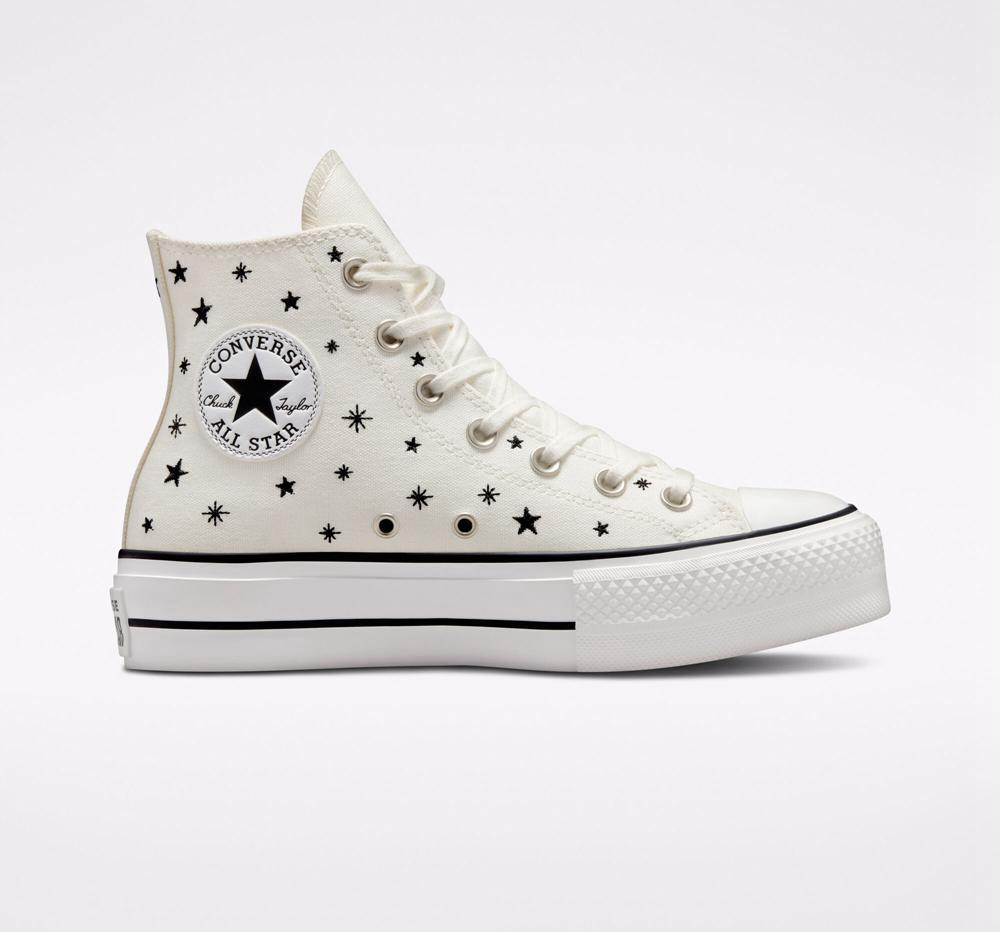 Zapatos Plataforma Tenis Converse Chuck Taylor All Star Lift Embroidered Stars High Top Mujer Blancas Negras  Colombia |  QEPLO-8291