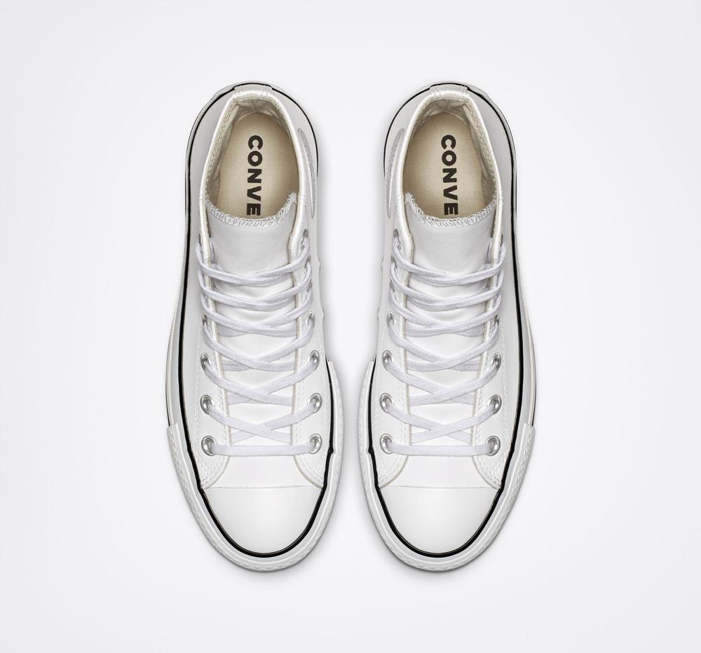 Zapatos Plataforma Tenis Converse Chuck Taylor All Star Lift Leather High Top Mujer Blancas Negras Blancas  Colombia |  QMAEX-0186