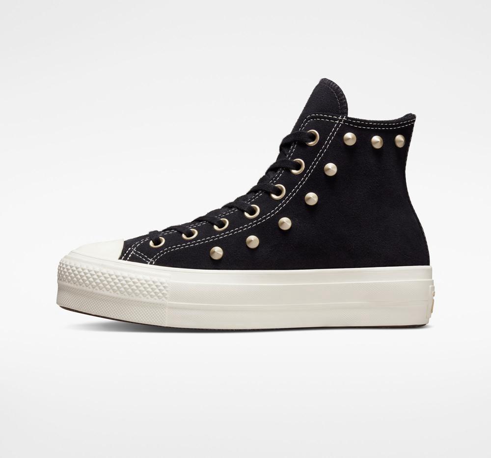 Zapatos Plataforma Tenis Converse Chuck Taylor All Star Lift Suede Studs High Top Mujer Negras Doradas Claro  Colombia |  QYHZN-2398