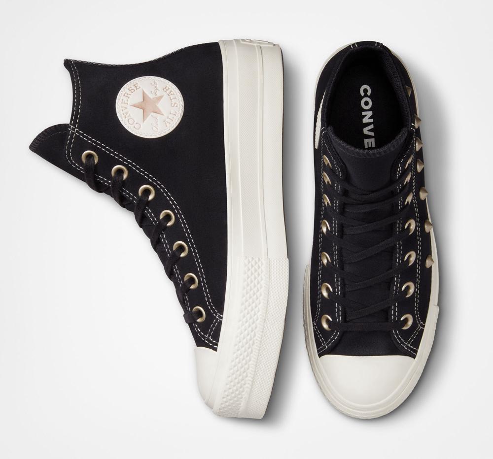 Zapatos Plataforma Tenis Converse Chuck Taylor All Star Lift Suede Studs High Top Mujer Negras Doradas Claro  Colombia |  QYHZN-2398