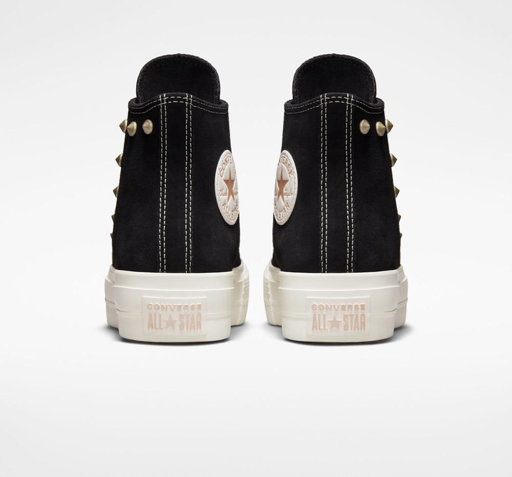 Zapatos Plataforma Tenis Converse Chuck Taylor All Star Lift Suede Studs High Top Mujer Negras Doradas Claro  Colombia |  QYHZN-2398