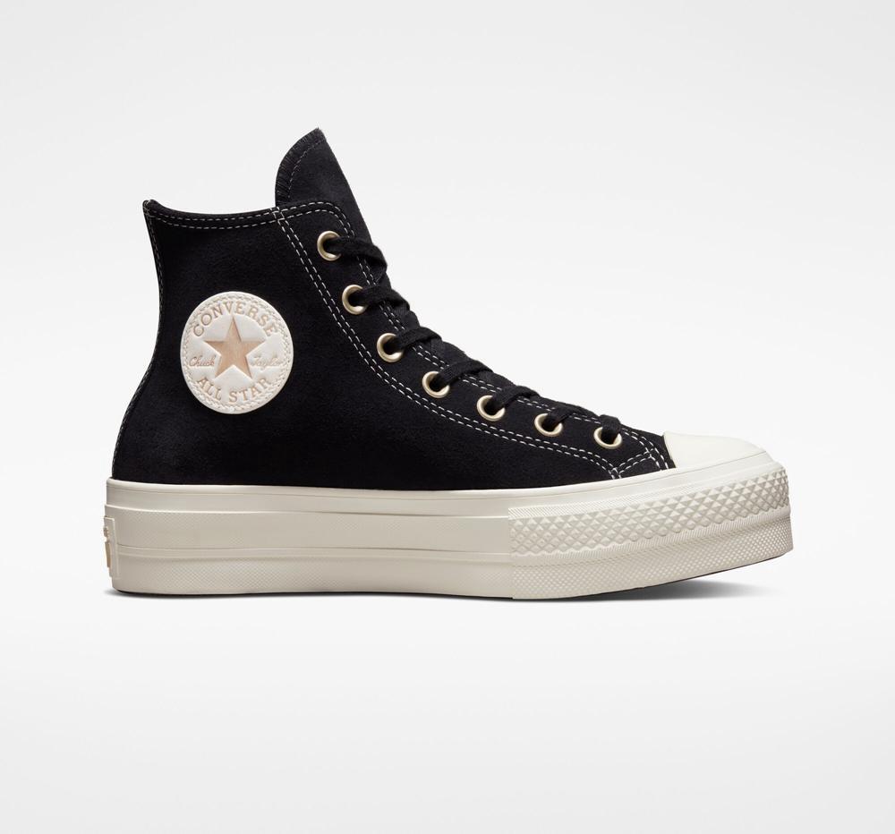 Zapatos Plataforma Tenis Converse Chuck Taylor All Star Lift Suede Studs High Top Mujer Negras Doradas Claro  Colombia |  QYHZN-2398