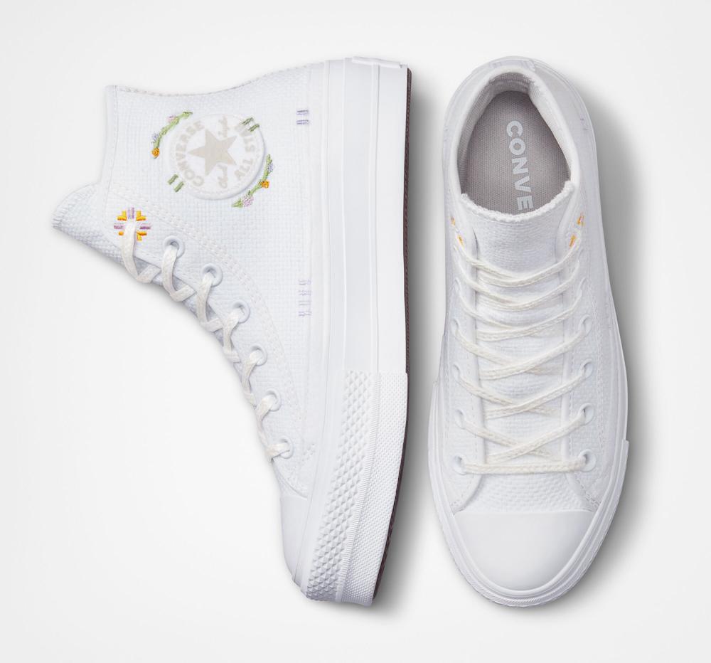 Zapatos Plataforma Tenis Converse Chuck Taylor All Star Lift Autumn Embroidery High Top Mujer Blancas  Colombia |  XICTV-0864