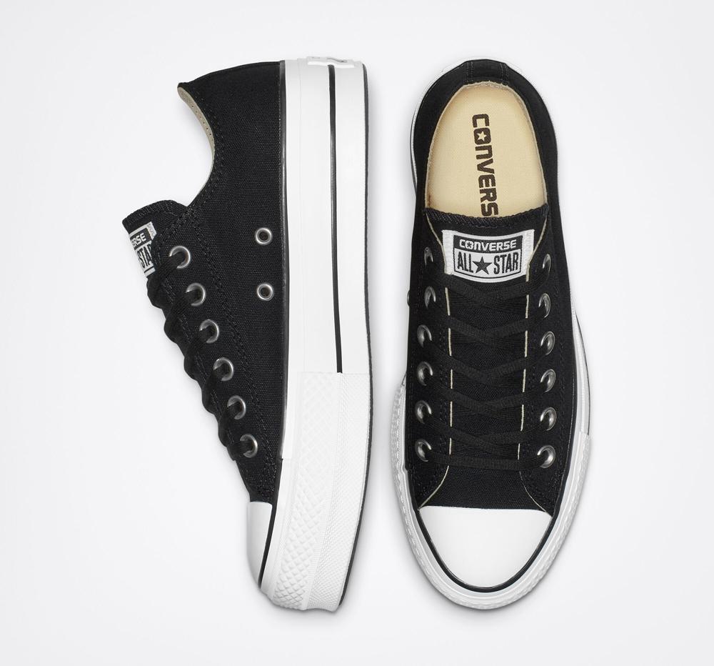 Zapatos Plataforma Tenis Converse Chuck Taylor All Star Lift Canvas Low Top Mujer Negras Blancas Blancas  Colombia |  XPNTQ-4309