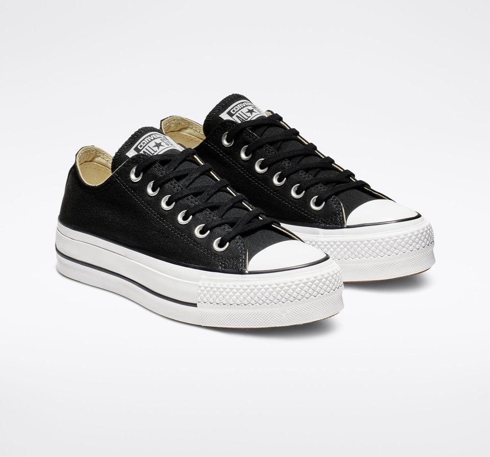 Zapatos Plataforma Tenis Converse Chuck Taylor All Star Lift Canvas Low Top Mujer Negras Blancas Blancas  Colombia |  XPNTQ-4309