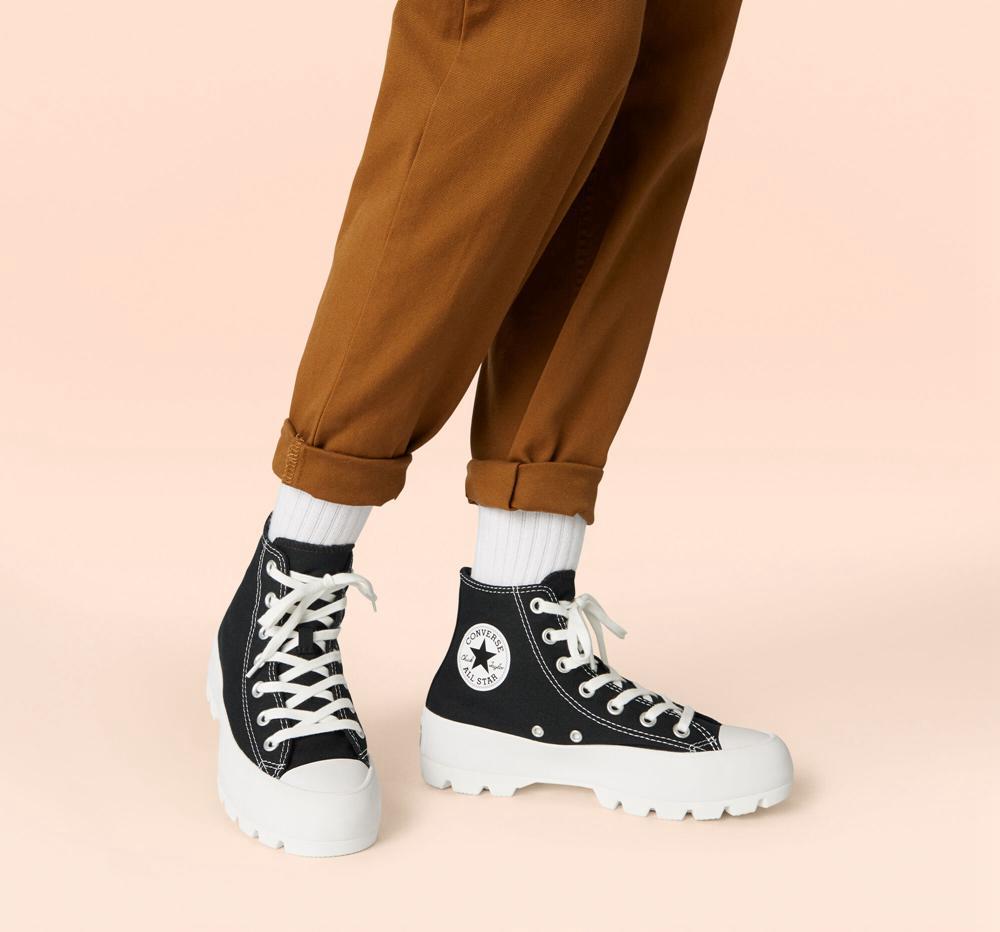 Zapatos Plataforma Tenis Converse Chuck Taylor All Star Lugged High Top Mujer Negras Blancas Negras  Colombia |  YEKDA-7092