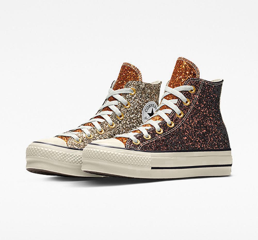 Zapatos Plataforma Tenis Converse Custom Chuck Taylor All Star Lift Glitter By You High Top Mujer Marrones  Colombia |  CFWIN-3728