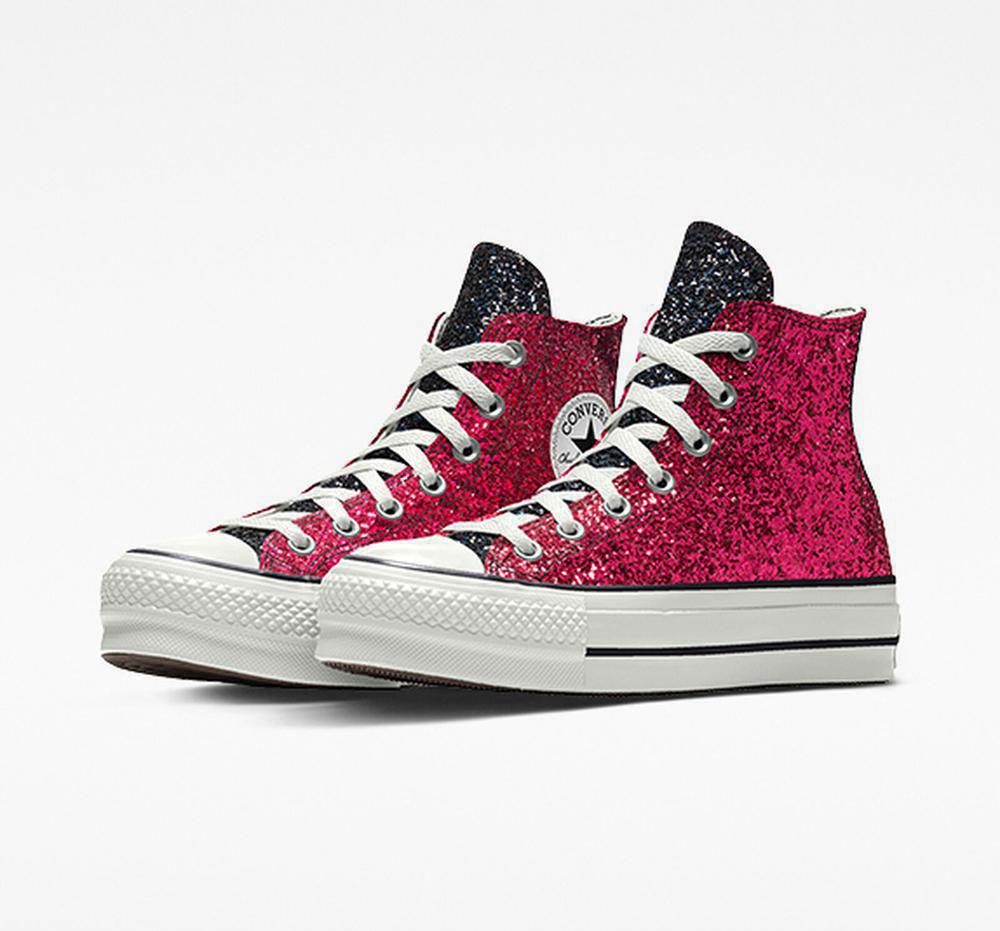 Zapatos Plataforma Tenis Converse Custom Chuck Taylor All Star Lift Glitter By You High Top Mujer Pinkblack  Colombia |  HZUSN-4062