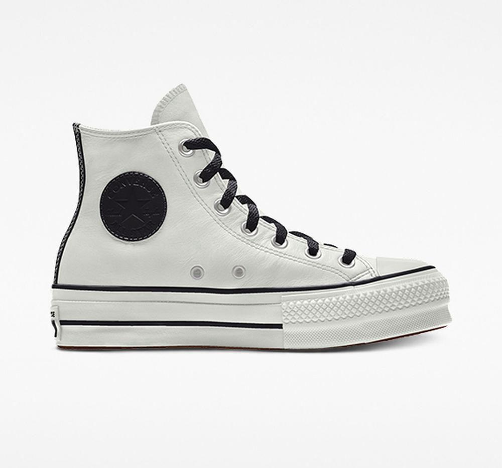 Zapatos Plataforma Tenis Converse Custom Chuck Taylor All Star Lift Leather By You Unisex High Top Mujer Blancas  Colombia |  VTJOB-4106