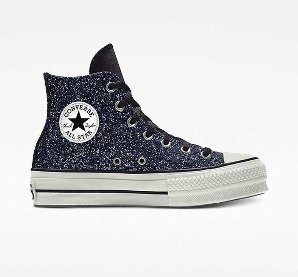 Zapatos Plataforma Tenis Converse Custom Chuck Taylor All Star Lift Glitter By You High Top Mujer Plateadas  Colombia |  ZLYOS-1465