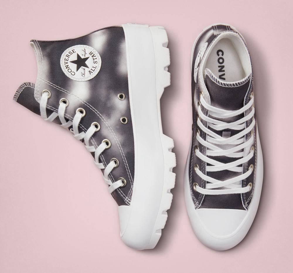 Zapatos Plataforma Tenis Converse Muted Cloud Wash Lugged Chuck Taylor All Star High Top Mujer Negras Blancas  Colombia |  DCHKW-3094