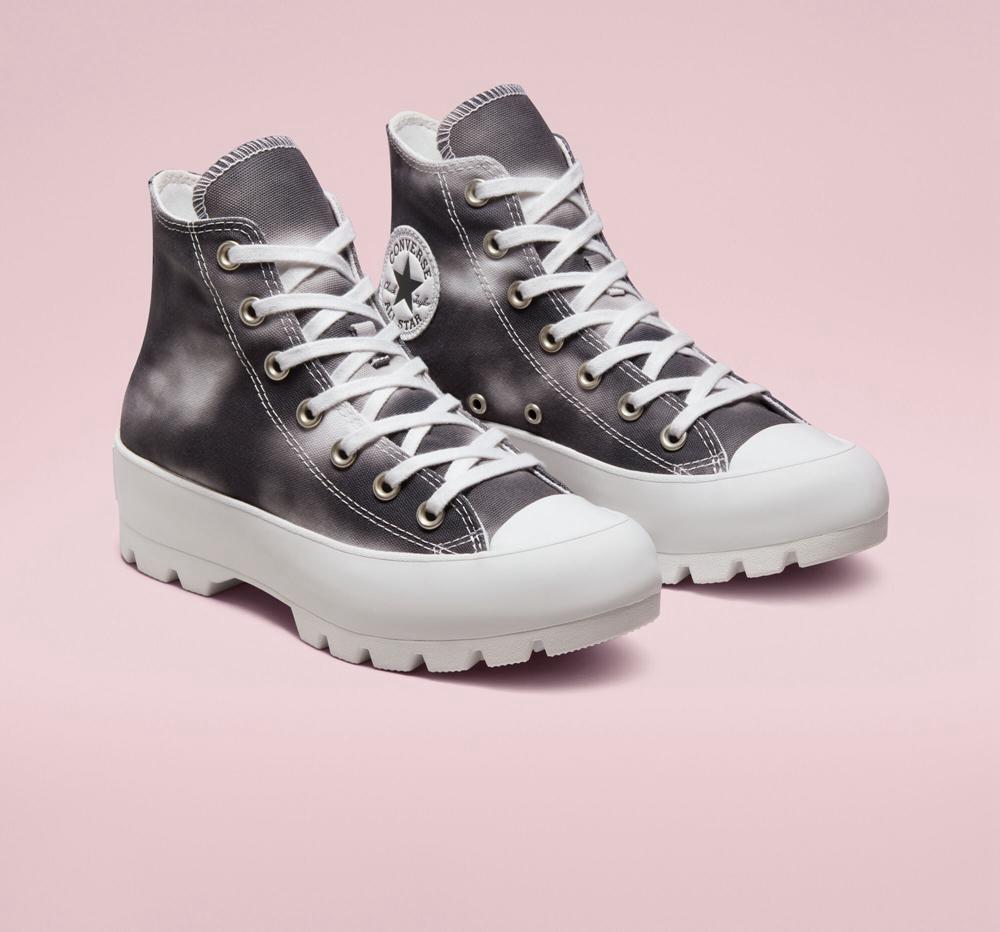 Zapatos Plataforma Tenis Converse Muted Cloud Wash Lugged Chuck Taylor All Star High Top Mujer Negras Blancas  Colombia |  DCHKW-3094